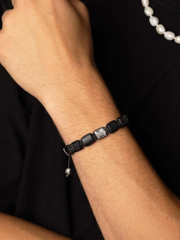Nialaya Men's Flatbead Bracelet The CZ Flatbead Collection - Black Onyx and Silver